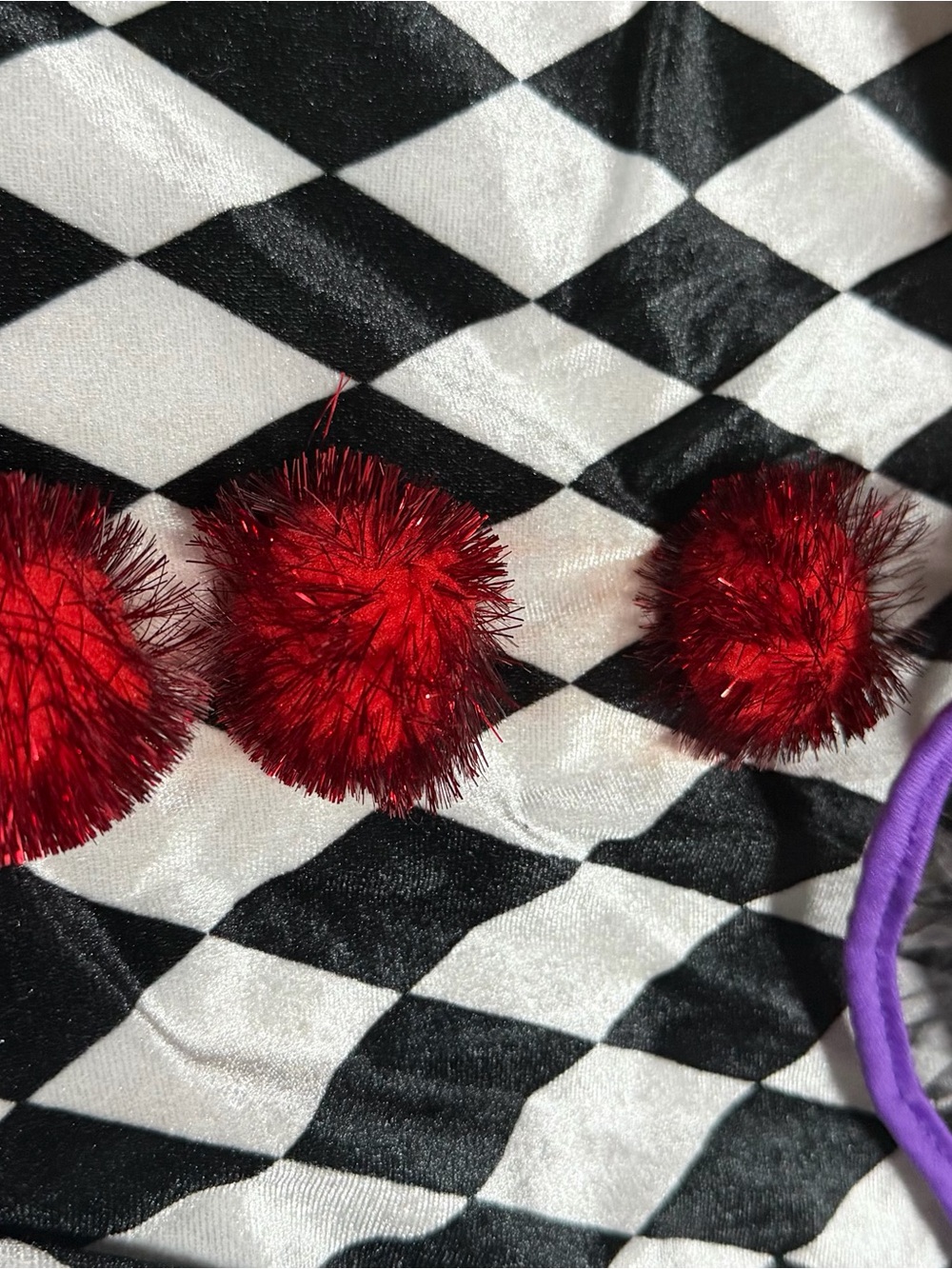 Spirit Black, White & Purple Harlequin Jester Costume with Red Pom - Picture 2 of 7
